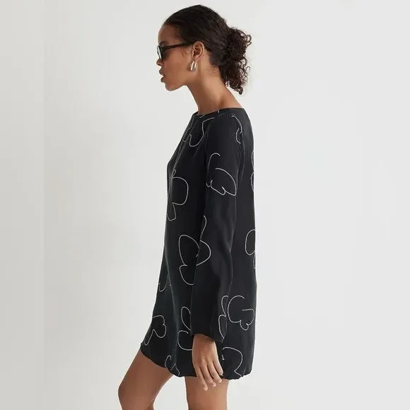 NWT Madewell Shift Long Sleeve Mini Dress in Floral True Black - Picture 3 of 10